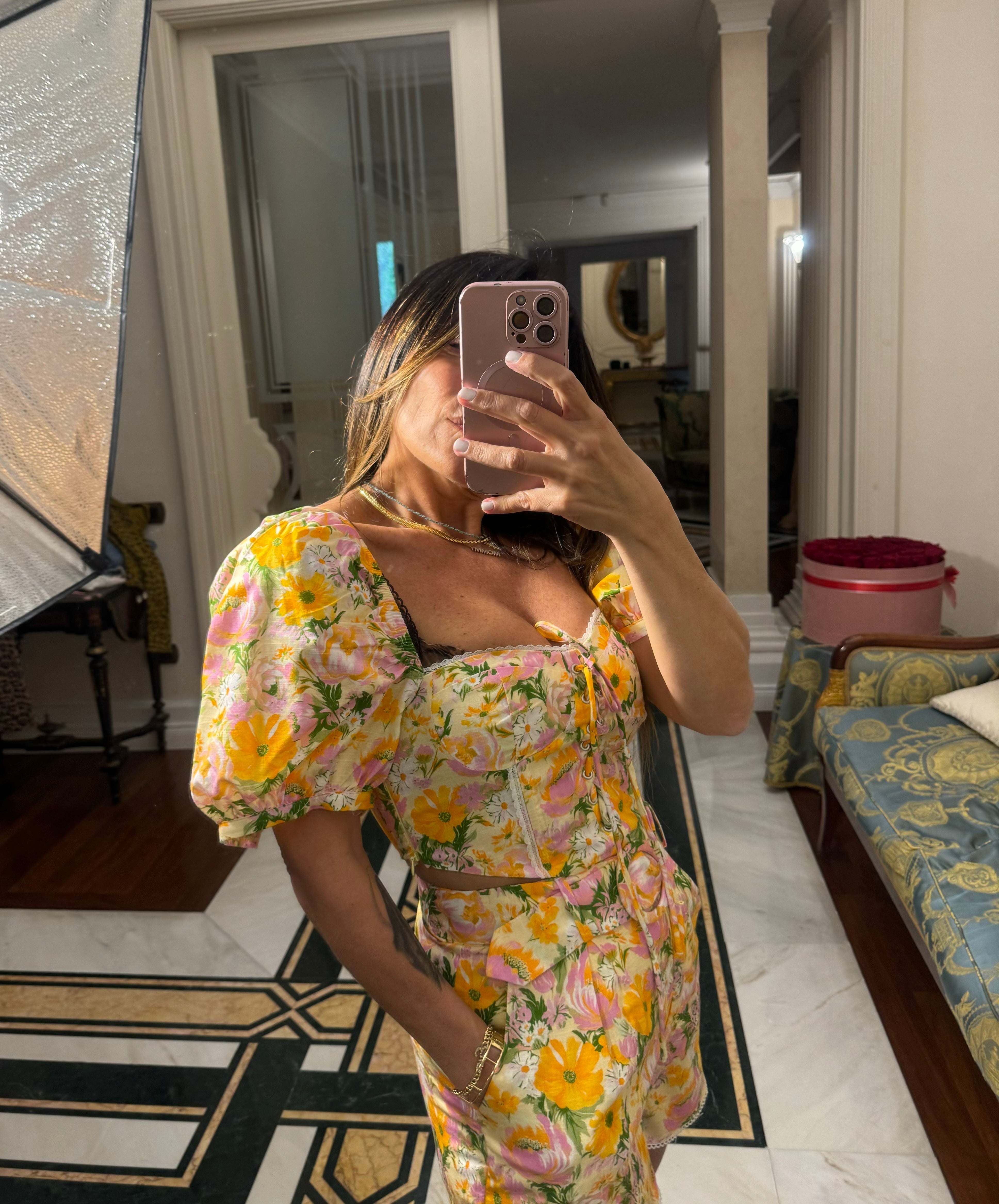 Top Multi Flowers Peach