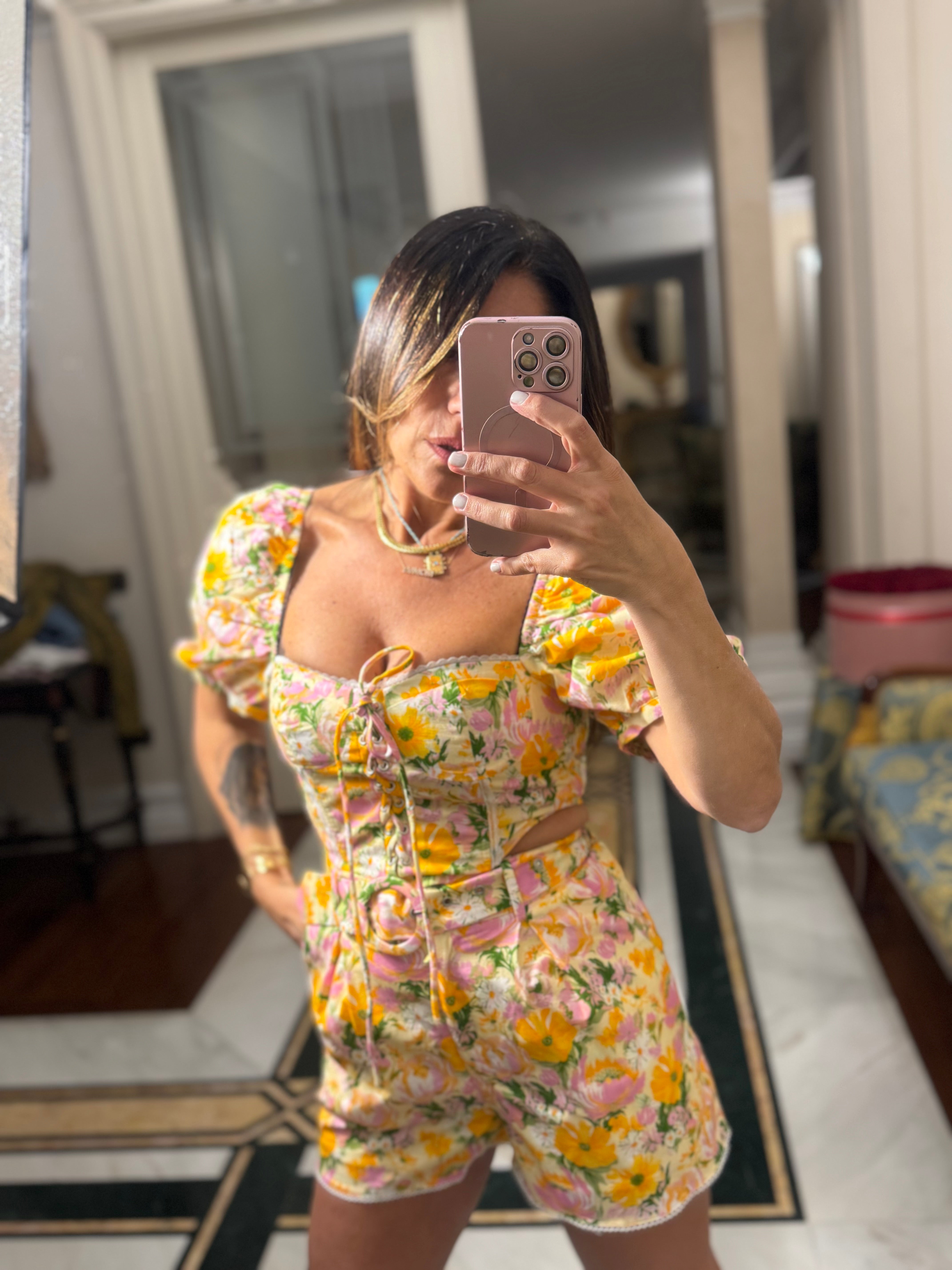 Top Multi Flowers Peach